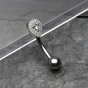 Detail View 1 of Aria Sparkle Teardrop Curved Barbell Ring-Clear Gem